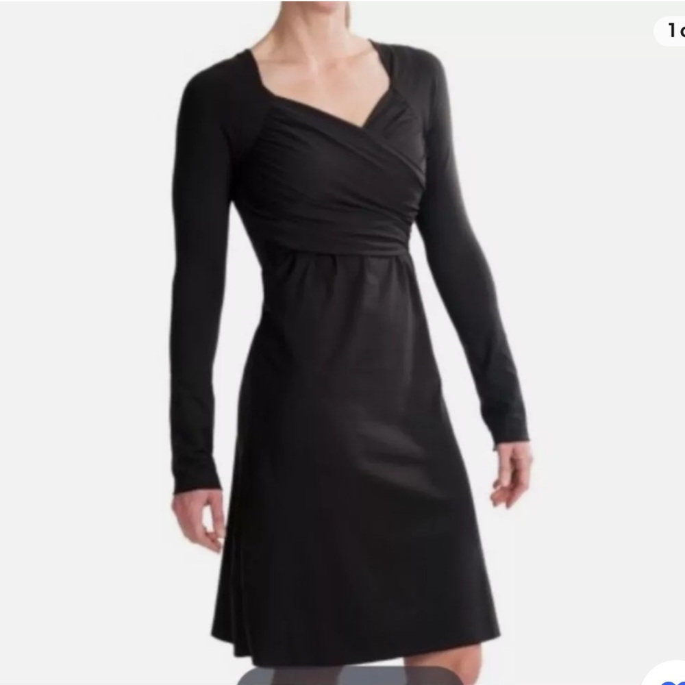 Prana Tally Women Long Sleeve Dress Black Front Crossover Wrap Size Medium - Picture 1 of 12